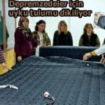 Depremzedeler için uyku tulumu dikiliyor